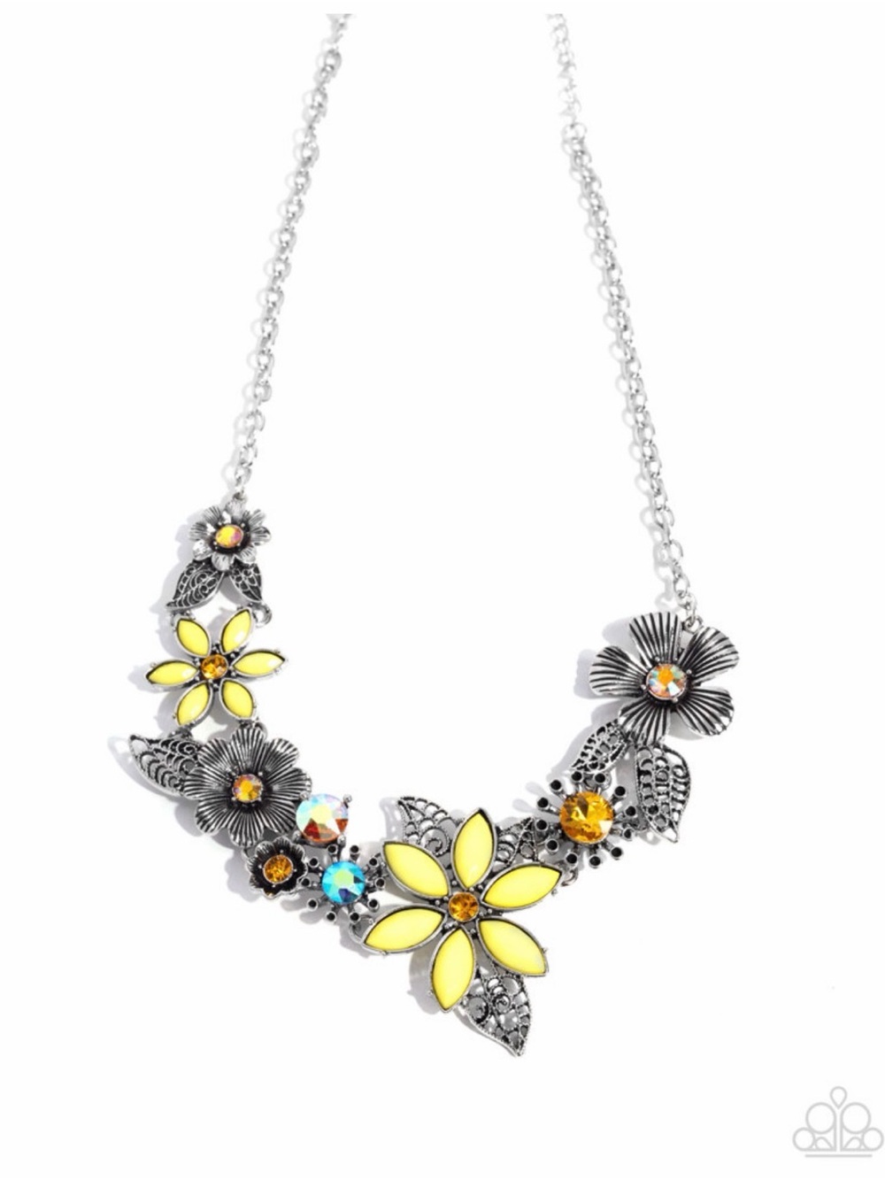 paparazzi Yellow & Silver Floral Crystal Necklace